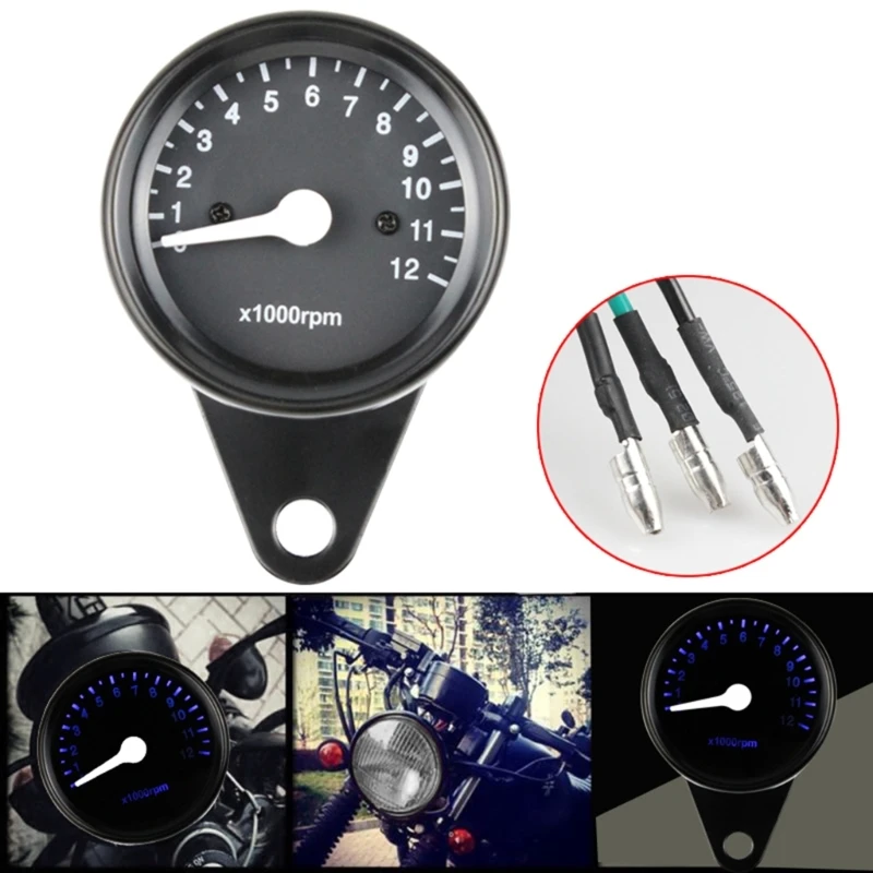 DC12V Universal Motorcycle Tachometer Electronic Tach Meter Speedometer Gauge LED Backlight 12000 RPM H8WE