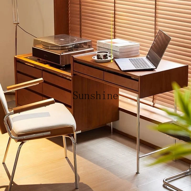 

Medieval solid wood chest integrated makeup table retro home retractable bedside storage cabinet