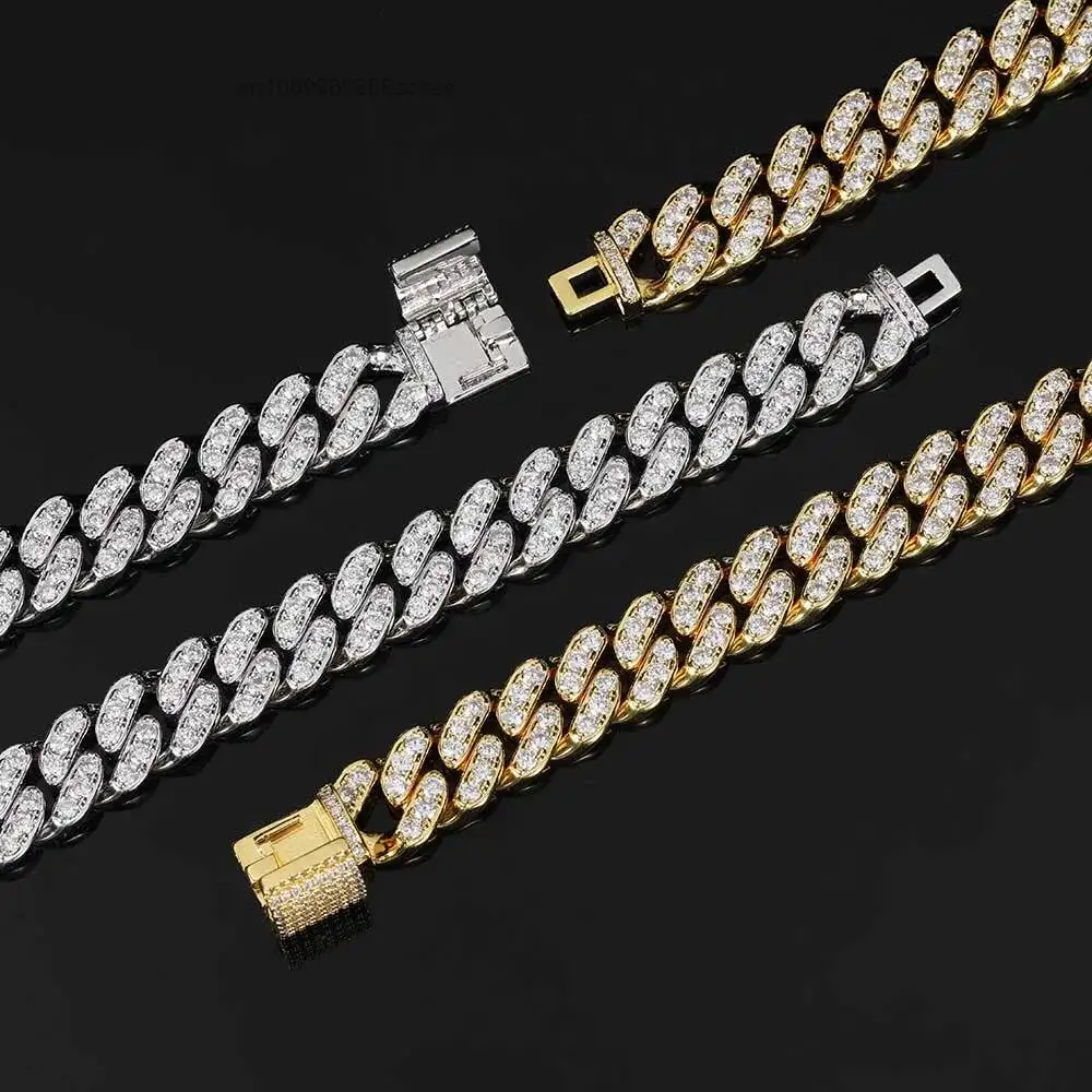 Fashion 12MM Iced Out Moissanite Cuban Link Chain Necklace Pass Diamond Test GRA Two Tones 925 Sterling Silver VVS Hip Hop for M