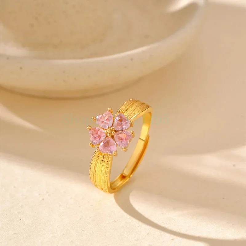 

Luxury 24K 9999 Pure Gold real gold Women's Flower Ring with Diamond Opening Ring