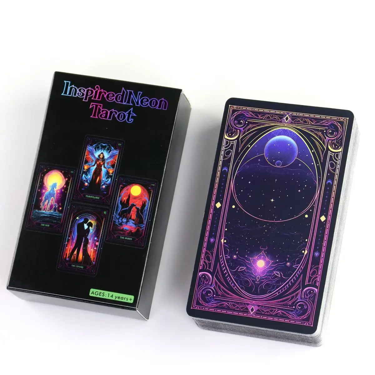 10.3*6cm Inspired Neon Tarot Neon Art Inspired Rider Waite Smith Tarot Card Deck 78 Pcs Cards