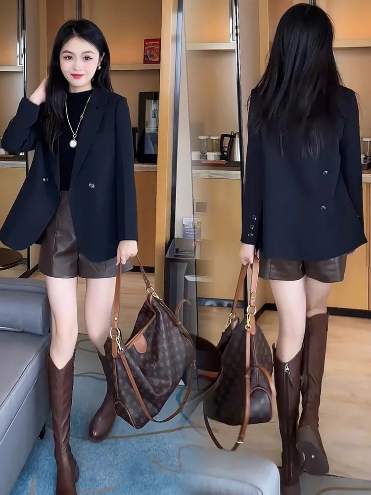 Casual Tailored Women's Jacket Outerwear Stylish Loose Fit Autumn Fashion High Quality Street Style Small Size Suit Top