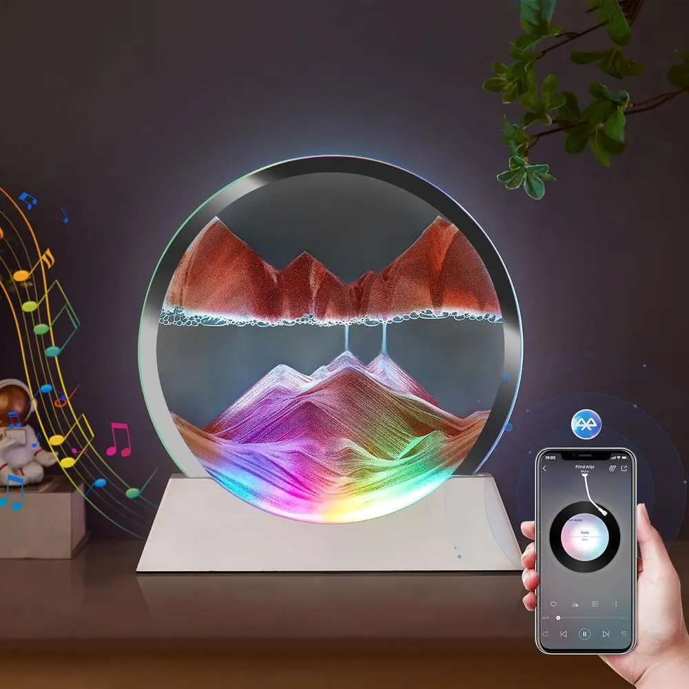 

Динамическая песочная лампа-картина с эффектом движения, Bluetooth-колонка, прикроватная лампа с регулируемой яркостью и многоцветной подсветкой, для детской комнаты или гостиной