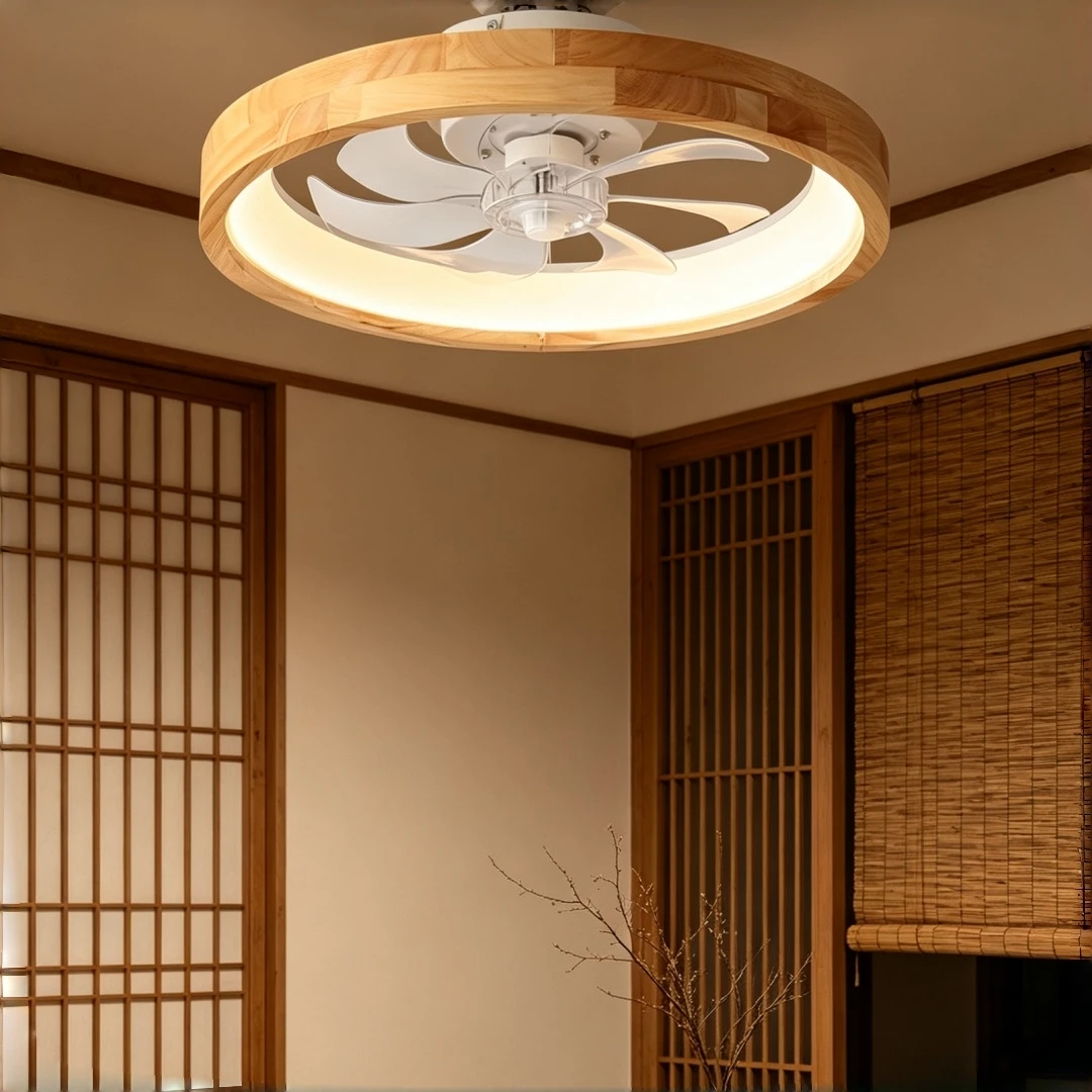 Nordic Minimalist Ceiling Fan Light Wooden Frame Fan Lamp Quiet Indoor Lighting For Living Room Bedroom Household Apartment