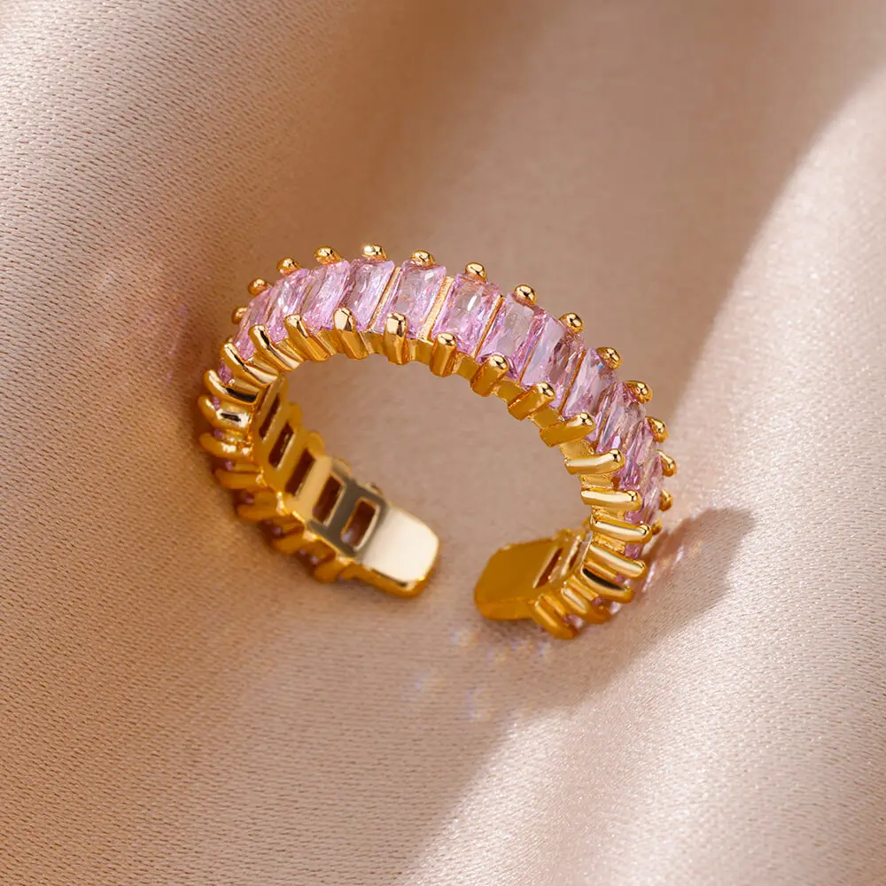 Anillos Gold Farbe Zirkonia Chic Ringe Für Frauen 2025, Punk Elegante Hochzeit Party Ästhetischen Edelstahl Ring Schmuck