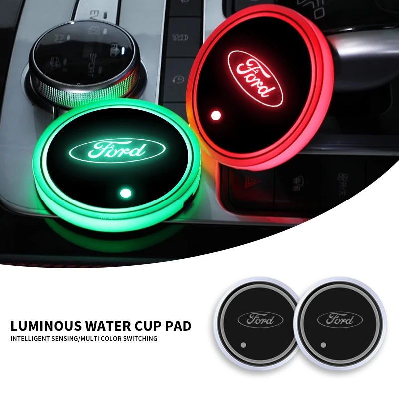 Car Luminous Water Cup Pad LED Atmosphere Light For Ford Fiesta Focus mk2 mk3 Ranger Mondeo mk4 S-MAX Kuga Auto Accessories