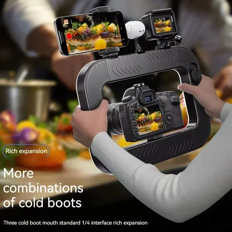 Smartphone Video Rig with Light Cell for Filmmaking Live YouTube Tiktok Video Recording Handheld Stabilizer Ring Light