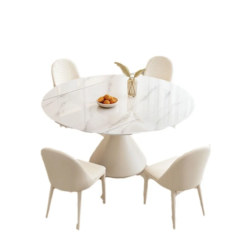 

#For #% Cream Wind Slate Dining Table & Chair Combination Rotating Retractable & Square and Circle Dual-purpose Multifunctional