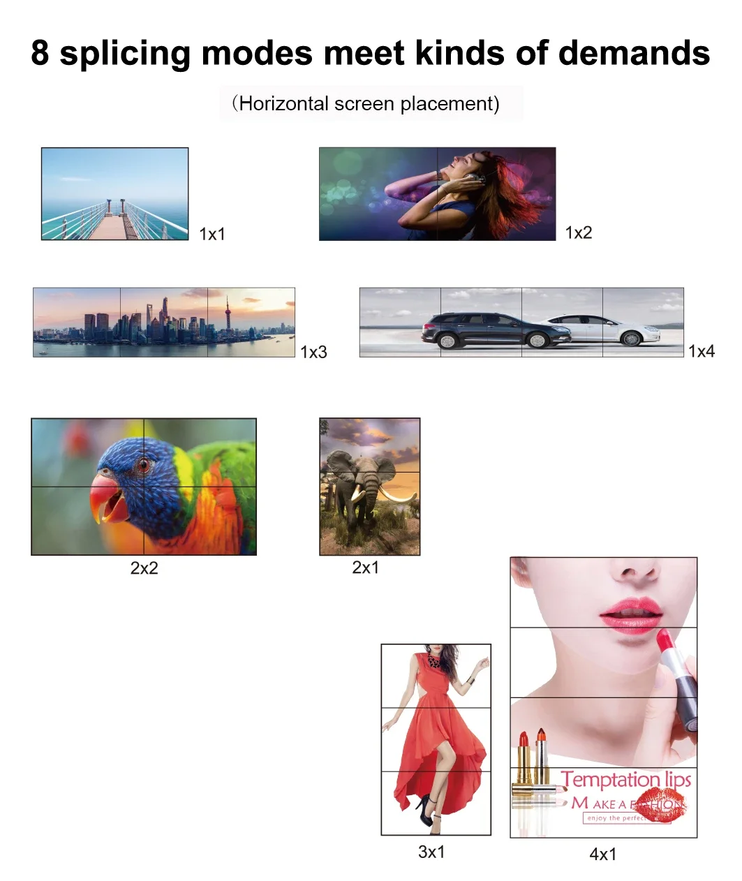 4K 2x2 HDMI จอควบคุมการต่อกับผนังหลายหน้าจอ1X2 1 1x4 1x1 4 4 4X1 4 4ทีวี4X1 4ช่องต่อทีวี4ช่อง