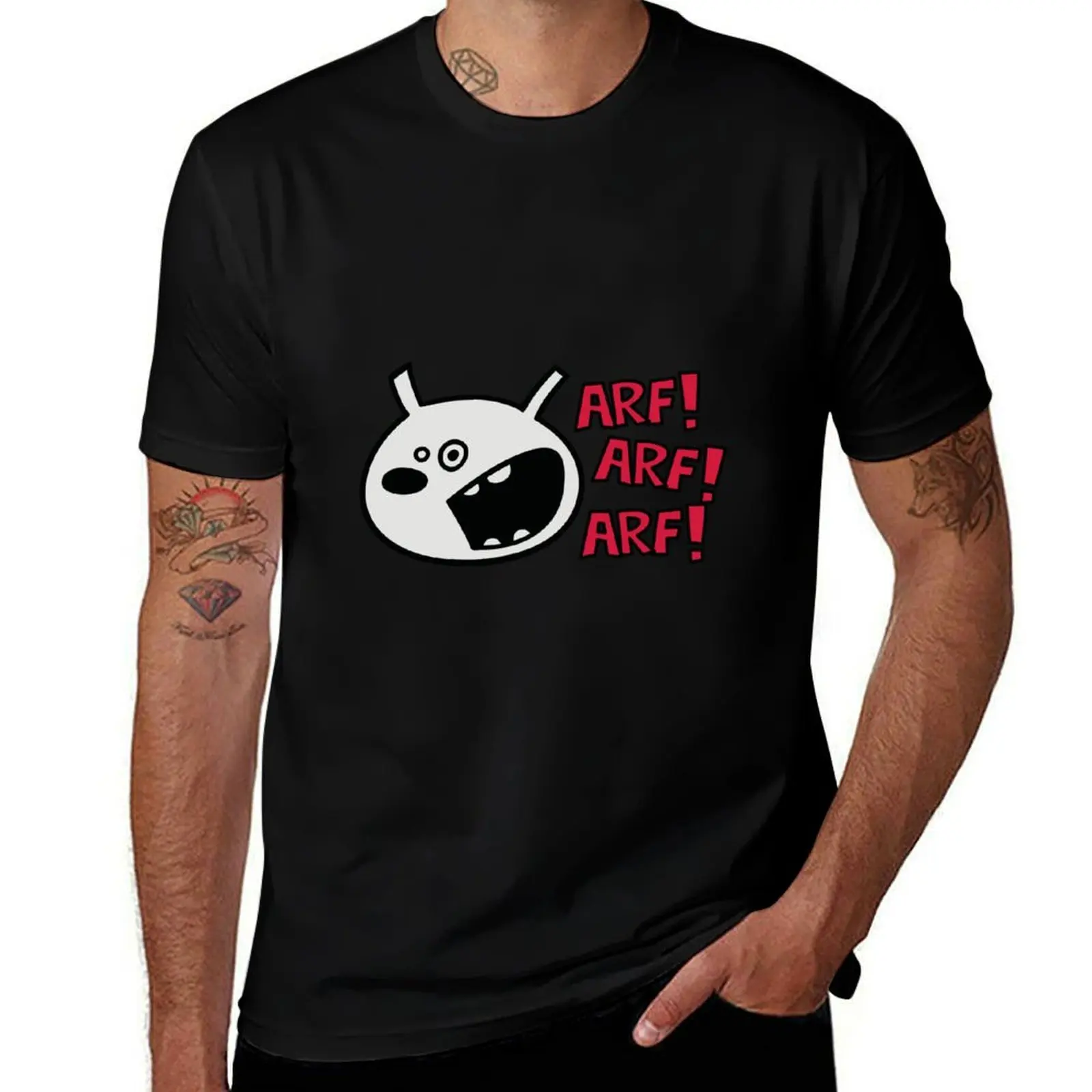 The dog barks: ARF, ARF, ARF! T-Shirt Relaxed Fit Casual Short Sleeve Top T-Shirt