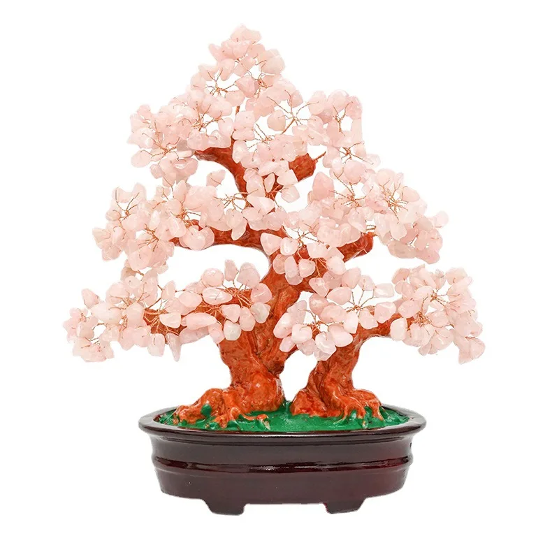 

Дерево из натурального розового кристалла «Древо жизни» 28 см - Бонсай Фэн-шуй «Денежное дерево» для исцеления и удачи - 11 дюймов