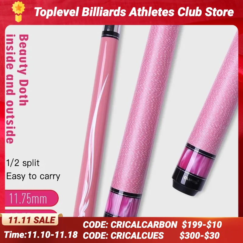 

CUPPA-Pink Pool Cue Kit for Women, Maple Shaft, Stick with Case Designed for Women, Billiard, 11.75mm, 13mm Tip, 147cm Length