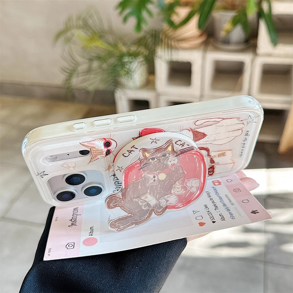 Funny Cartoon Kitten Cute Cat Magnetic Grip Tok Phone Case for iPhone 15 14 16 17 Pro Max Wireless Charge For Magsafe Back Cover - Image 5
