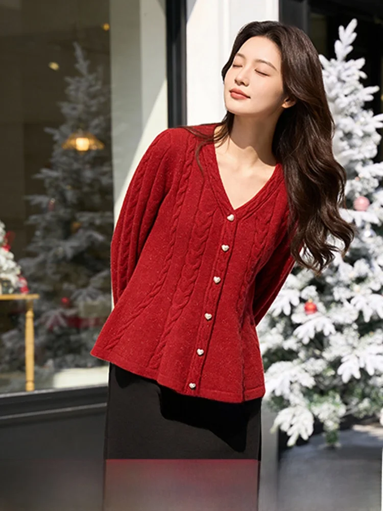 

plus Size Winter Knitted Set V-Ne Long Sve Slimming Waist High Waist A-Line Skirt Commute Sle Polyester Fiber 2025 New