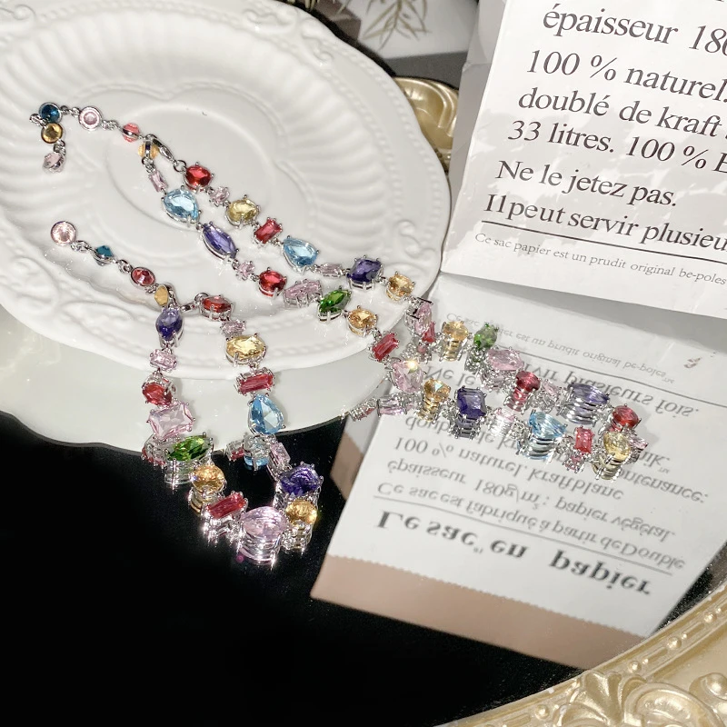 

ML-YSS Mossan styleRainbow Gemstone Hundred Set Women's Plated 18K Colorful Zirconia Shaped Zirconia Bracelet and Earrings
