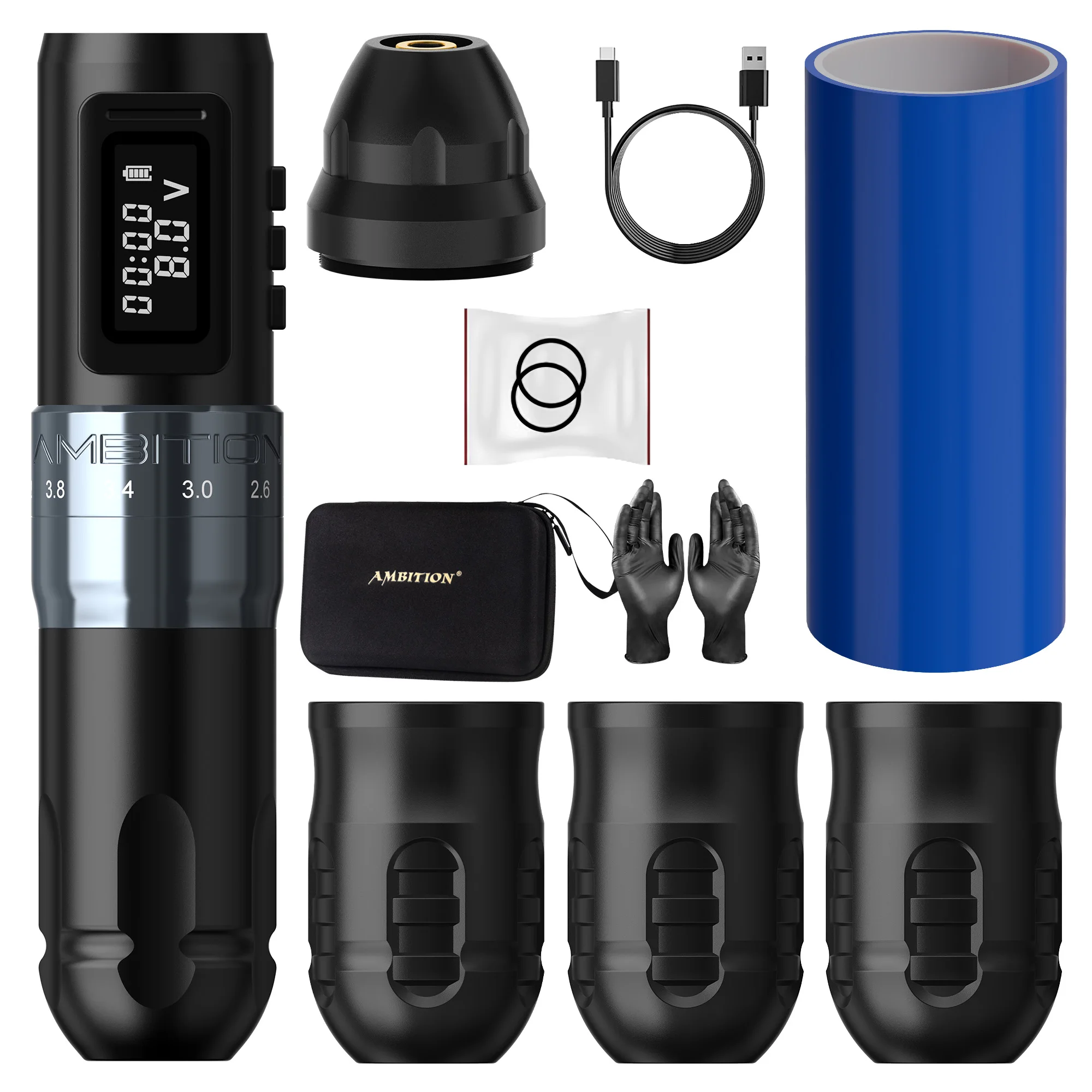 Ambition MARS-U Verstelbare Slaglengte 2.0mm-4.0mm Professionele Draadloze Tattoo Machine Pen Cartridge 1800mAh Coreless Motor voor Tattoo Artiesten