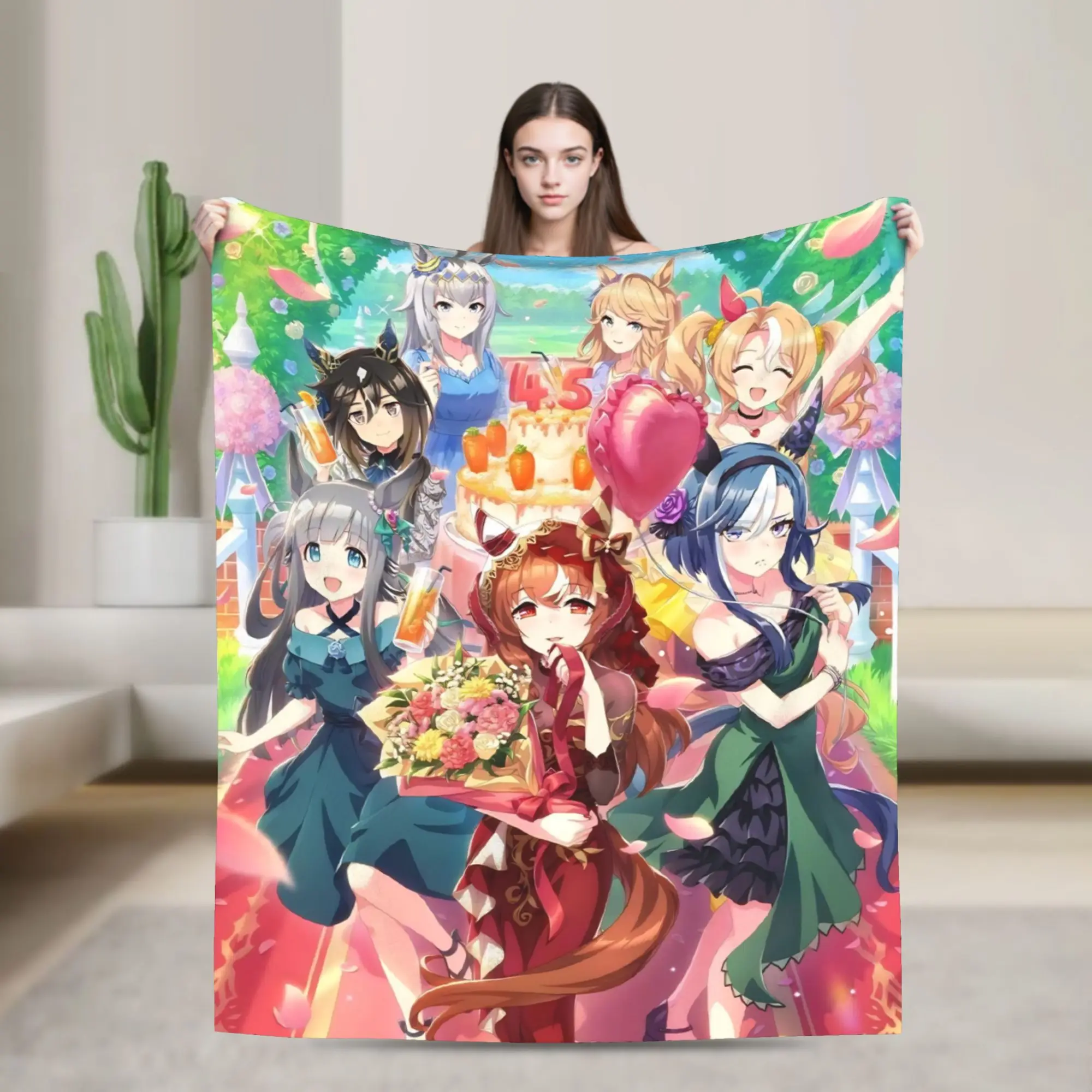Uma Musume Pretty Derby Blanket Fleece Textile Decor Animals Anime Portable Ultra-Soft Throw Blankets for Sofa Bedroom Quilt