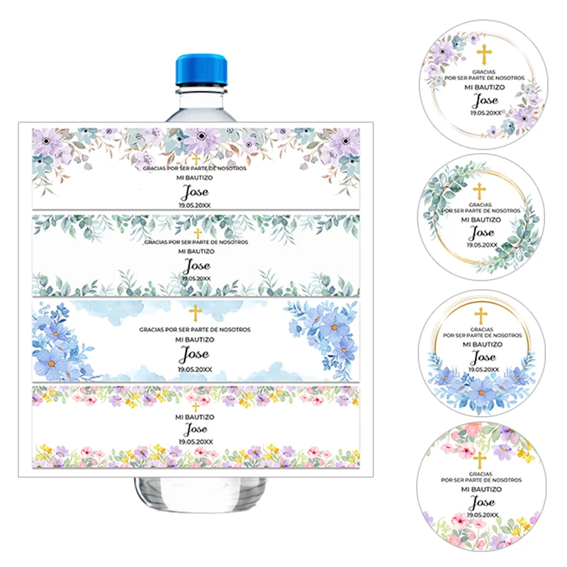 Custom Baptism Communion Confirmation Any Text Labels Sticker Water Bottle Sticker Foral Decor Personalize Mi Bautizo Stickers