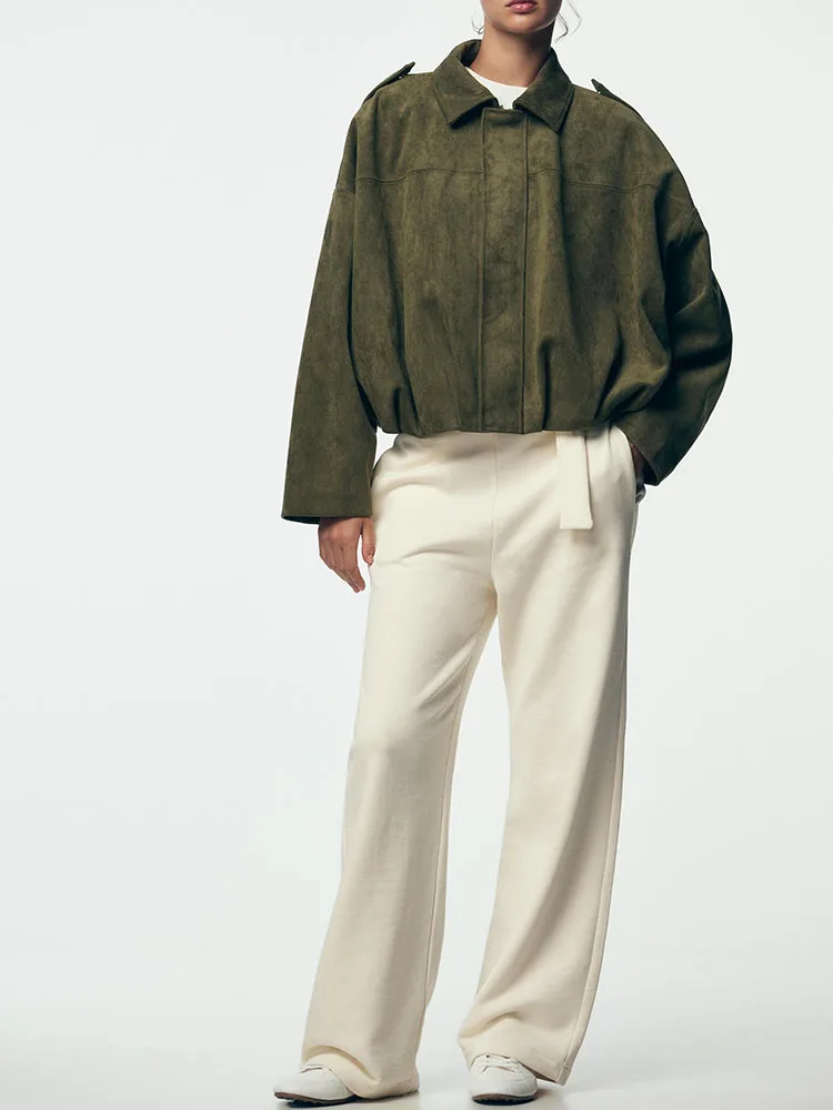 

Осень 2023, новое женское простое свободное замшевое пальто-пилот с эффектом пилота, модная женская одежда, верхняя одежда