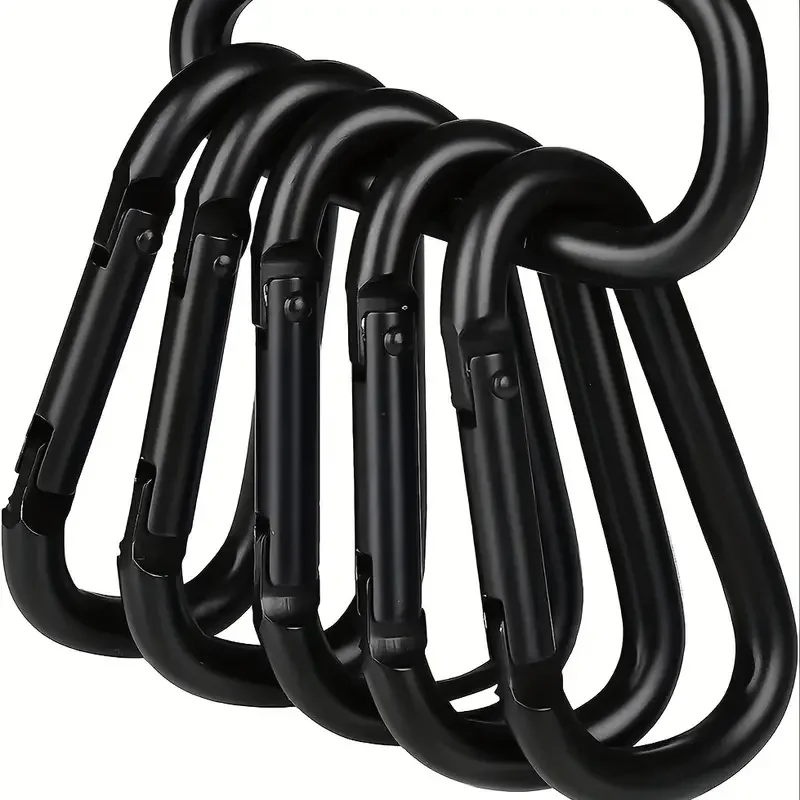 Versatile 6Pcs Black Type D Hook Outdoor Hiking Buckle: Durable