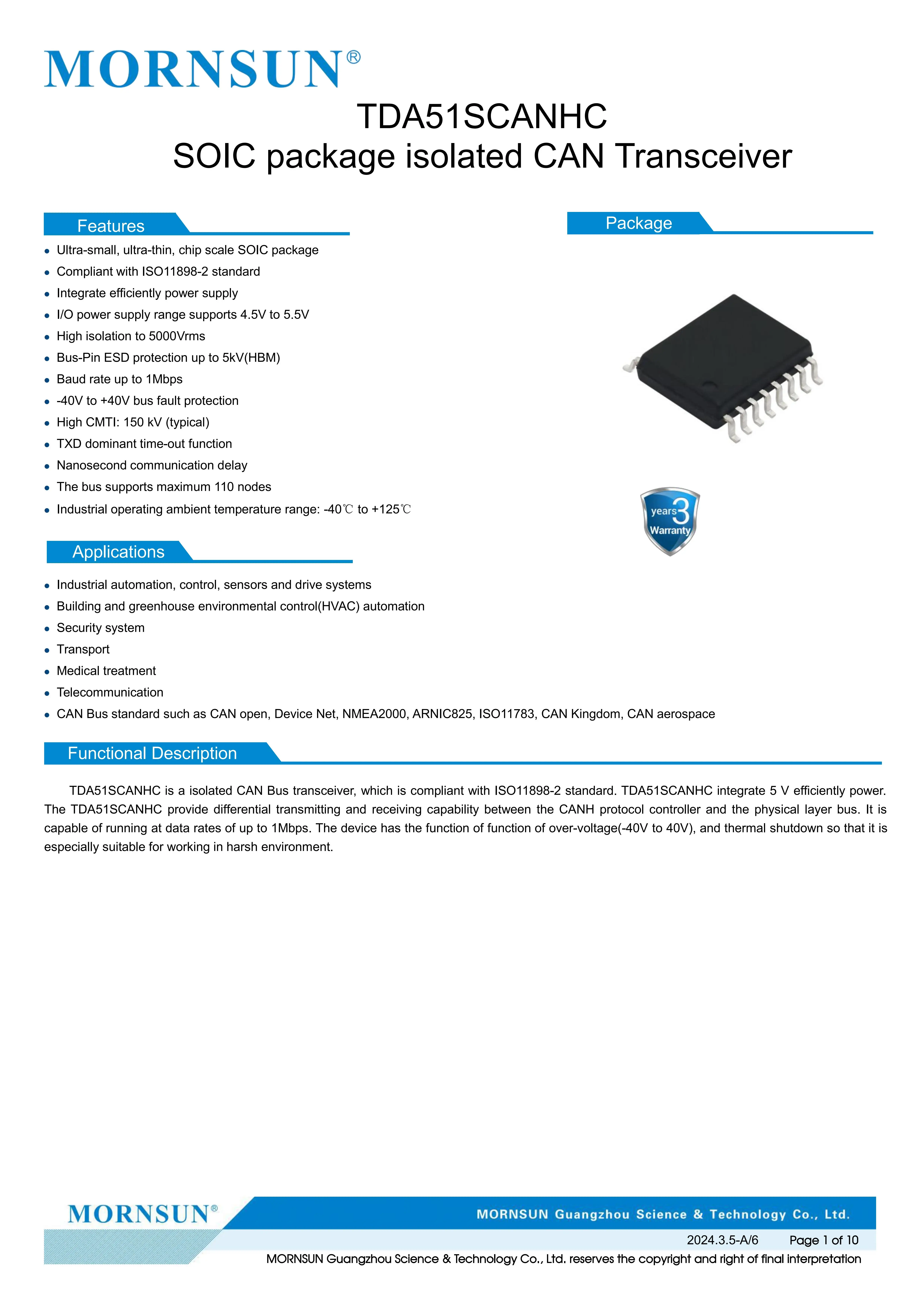 TDA51SCANHC Isolated CAN Transceiver Chip SOIC16