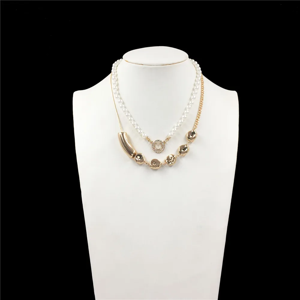 

New Trend Personalized Geometric Charm Layered Necklace Beaded Pearl Necklace Handmade Fashion Accessories