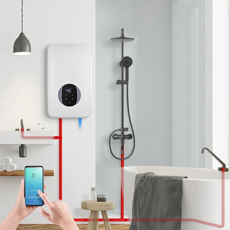 220-240V Vertical Tankless Bath Water Heater Instant Electric Shower Water Heater Wall Mounted Hot Water Electric Geyser