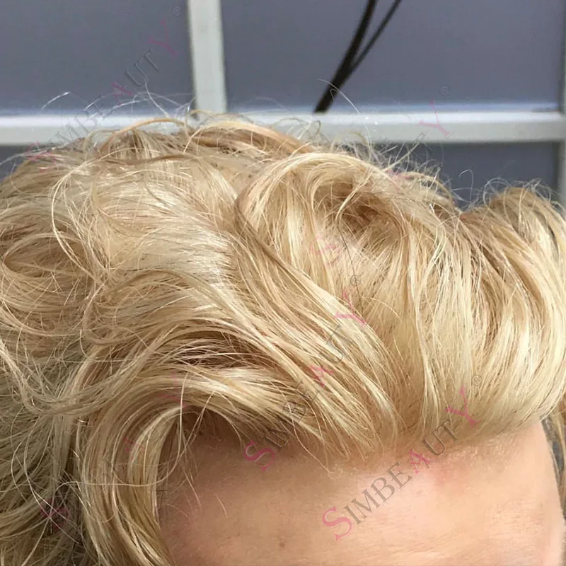 

613 # /60r Платиновая блондинка Невидимая линия роста волос Мужской парик из микрокожи Человеческие волосы Серый 1B80 Прочный 0,06 мм Тонкая HD система полипропилена