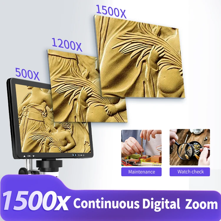 Microscope numérique monoculaire avec écran LCD HD de 10 pouces, 1500x, microscopio électronique avec écran LCD pour la réparation de téléphones mobiles