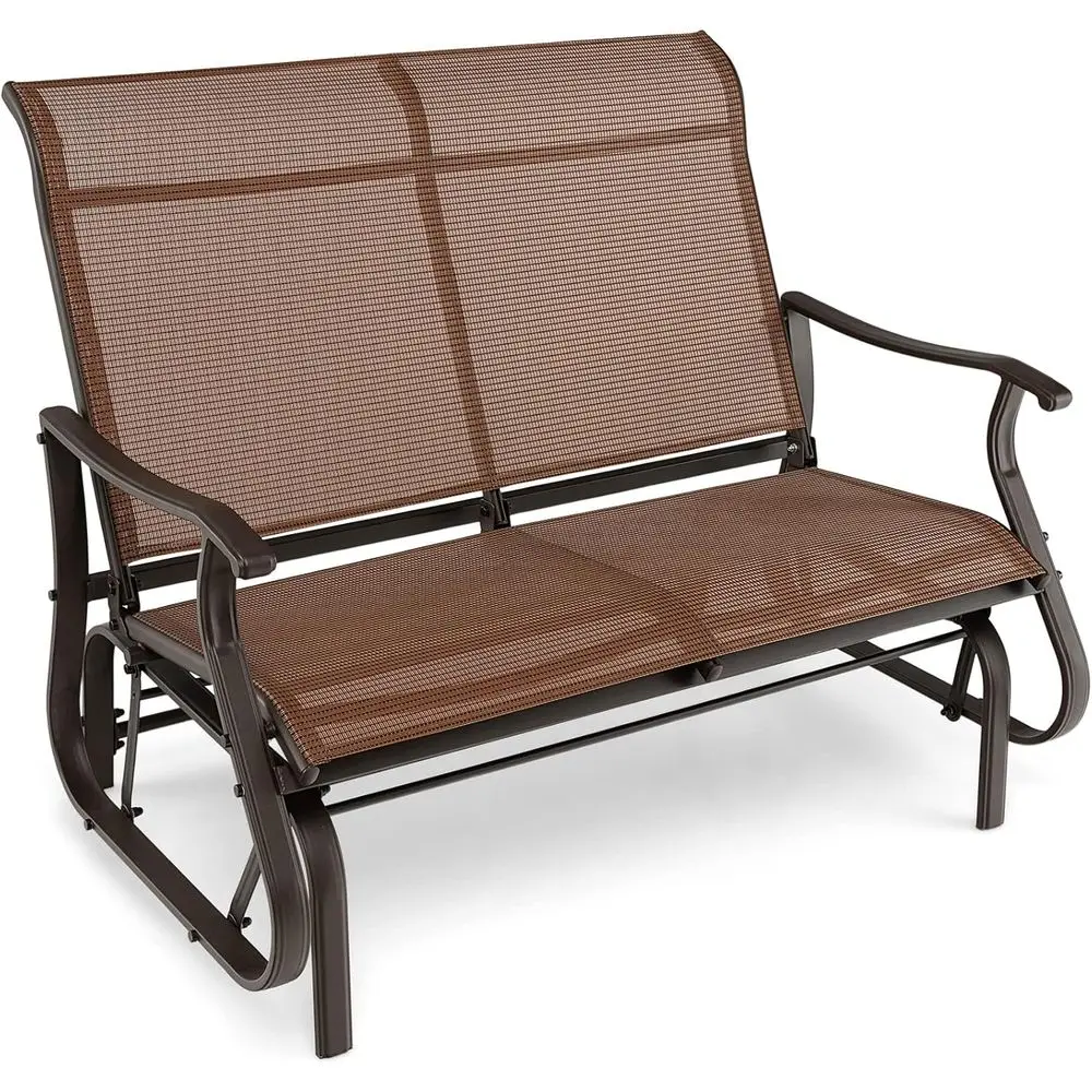 

Extra-Large 2-Person Outdoor Glider Bench with Breathable Fabric, Steel Frame, 660lbs Capacity, Suitable for Lawn, Poolside, Gar