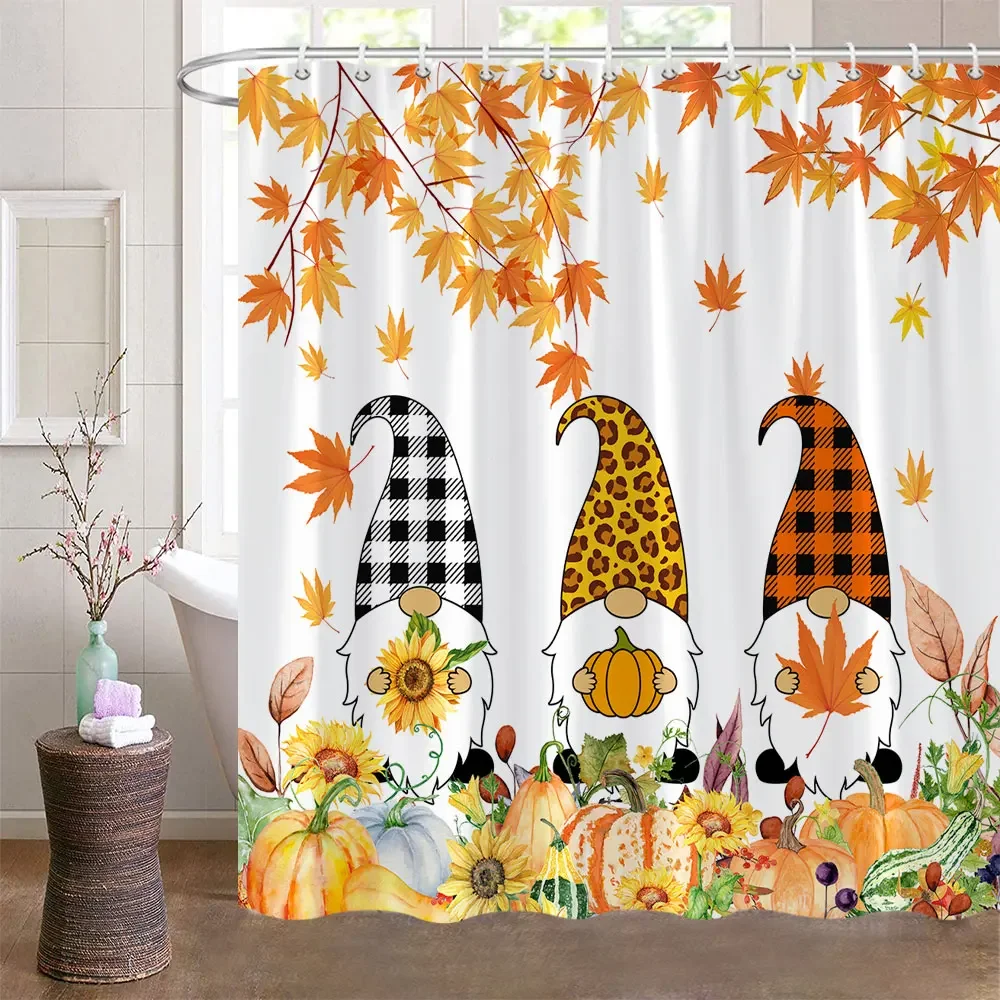 Fall Shower Curtains for Bathroom Autumn Pumpkin Harvest Farmhouse Thanksgiving Halloween Shower Bath With Hooks Bathroom Decor