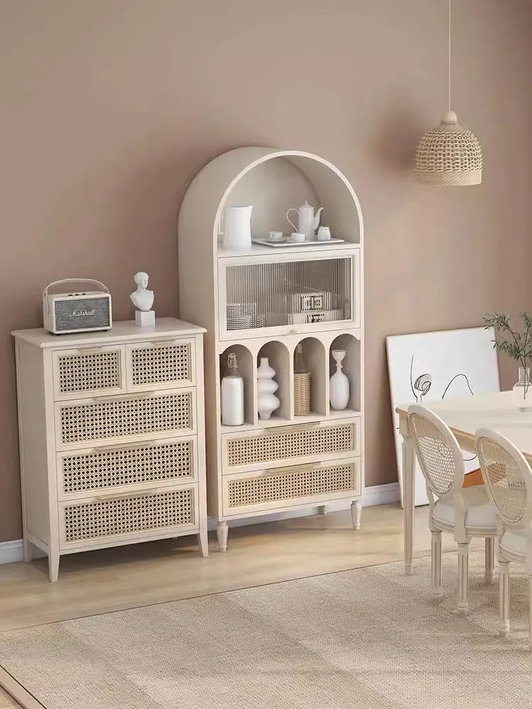 Solid wood bookcase, children's floor-standing small bookshelf, retro arch decoration, wine cabinet, sideboard