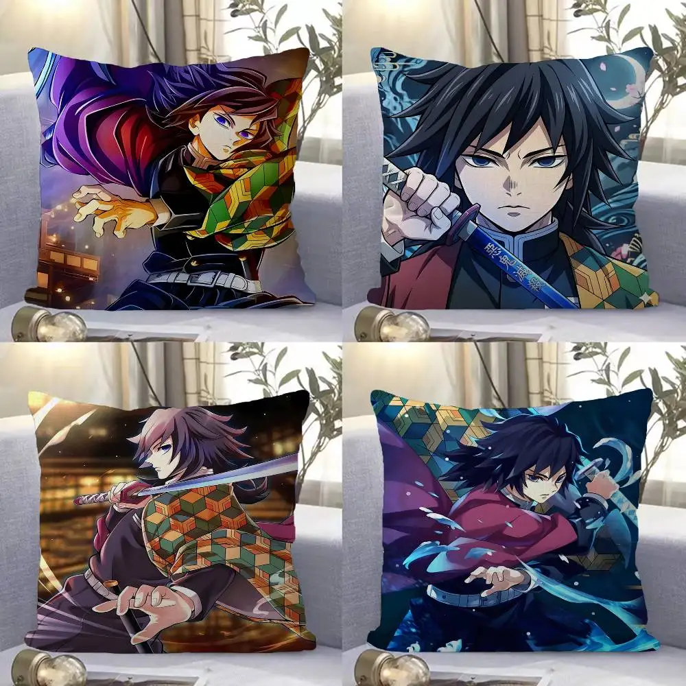 Cartoon Figure Giyu Tomioka Personalized picture text home decorative pillows Household Gifts 45x45cm