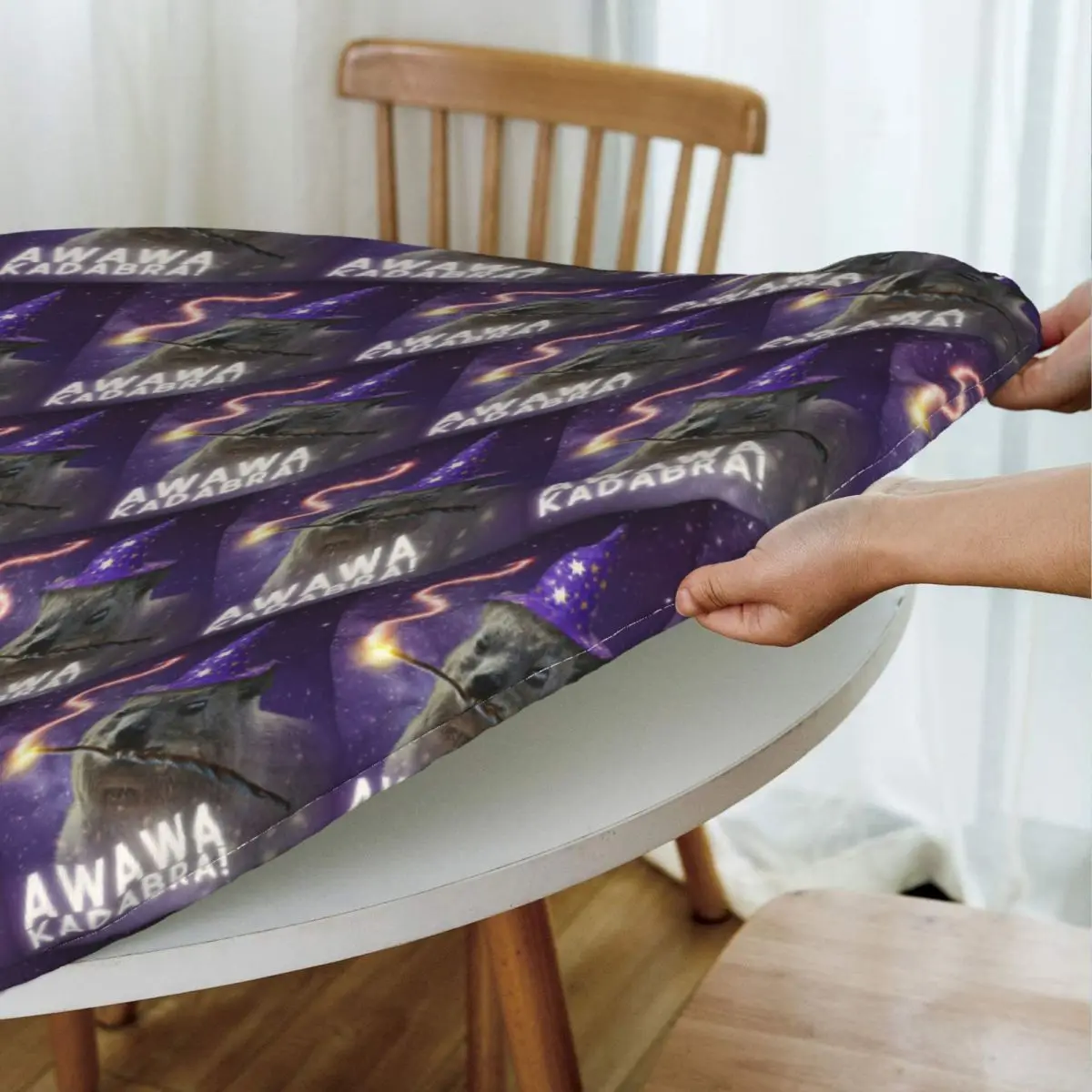 AWAWA KADABRA Rock Hyrax Wizard Waterproof Round Tablecloth Oilproof Table Cloth for Kitchen Events Dining Table Cover