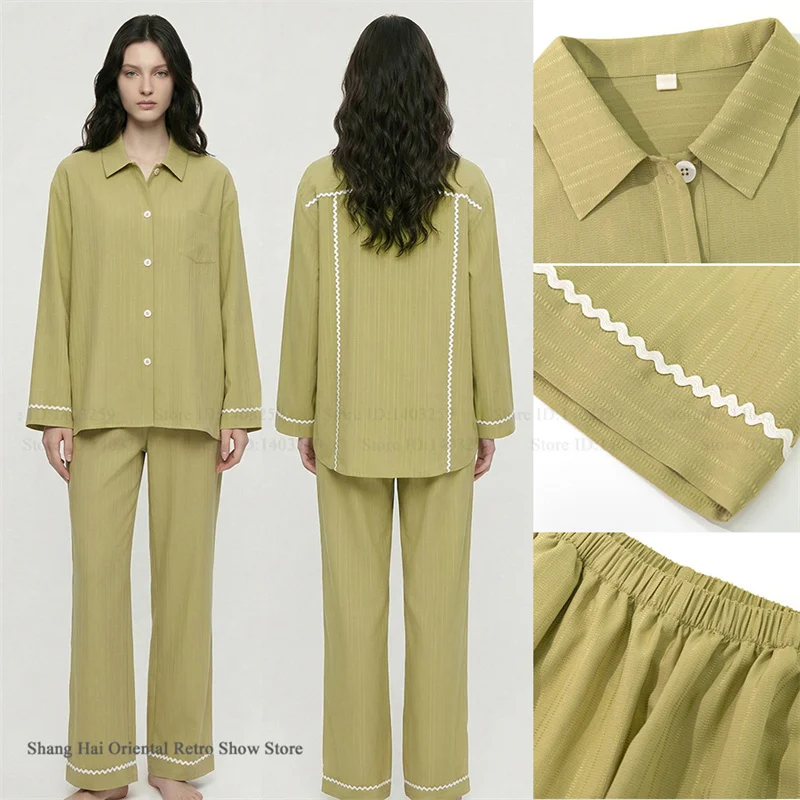 

Spring Autumn New Women's Sleepwear 2PCS Pajamas Set Silky Satin Long Sleeve Trouser Pijamas Suit Loose Casual Homewear Lingerie