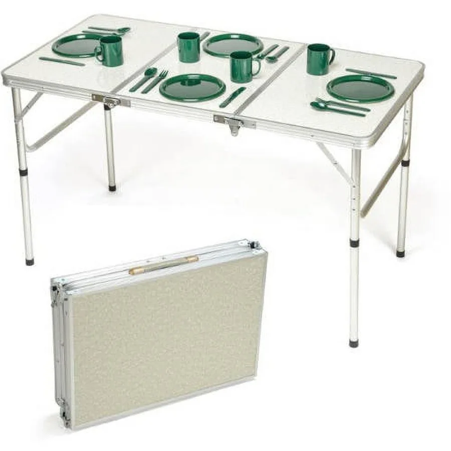 Mesa Plegable de Aluminio Ligera y Ajustable para Picnics al Aire Libre, Camping y Uso en Interiores, Diseño Plateado y Beige con