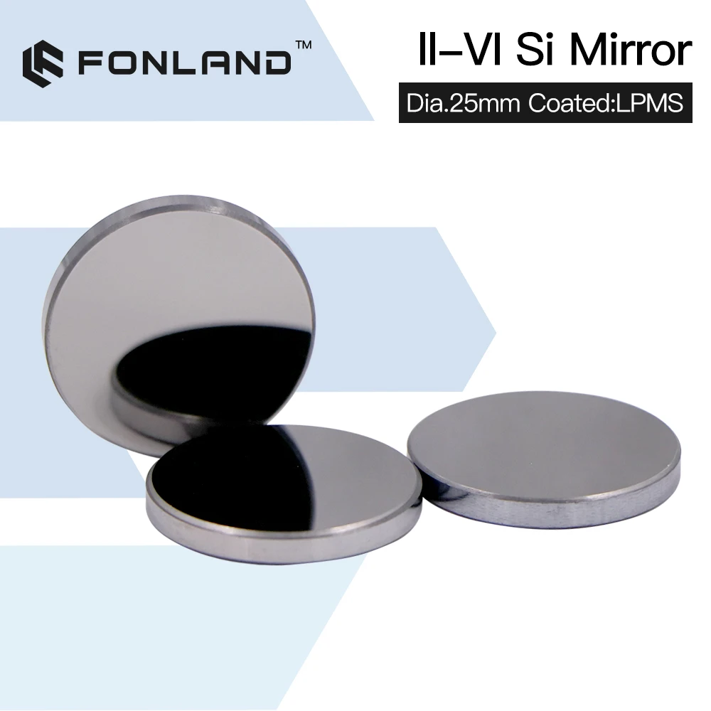 FONLAND Original II-VI Si Mirror Dia.20/25/30mm Thk.3mm 10.6um LPMS Coating for CO2 Laser Engraving Cutting Machine