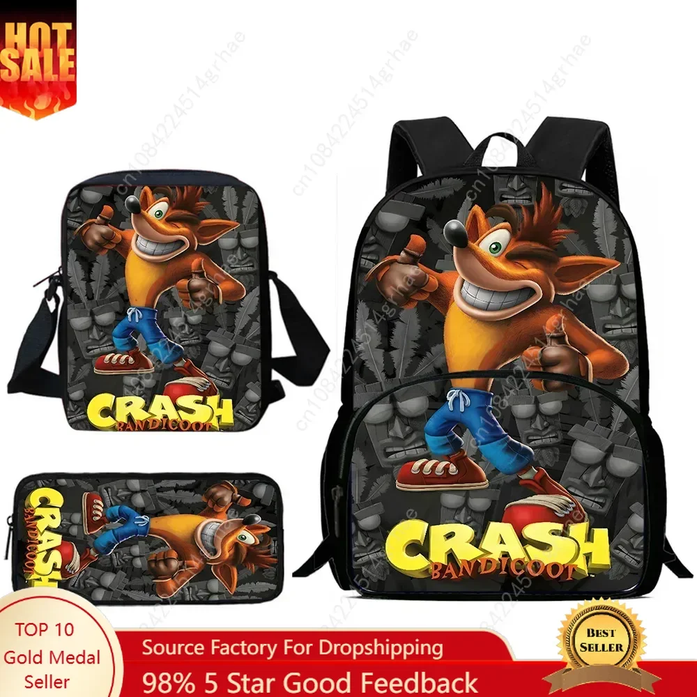 

Child Backpacks Cartoon Crashs Bandicoots Shoulder Bag Pencil Case Pupil Large Capacity School Bags for Boys Girls Best Gift