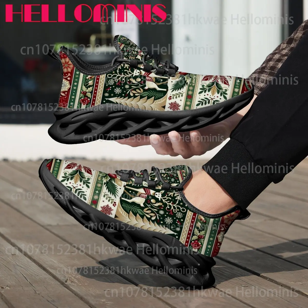 Picture 7: Christmas Ethnic Pattern Mesh Sneakers Women Men Non‑Slip Twisted Sole Casual Walking Shoes Holiday Daily Wear Footwear