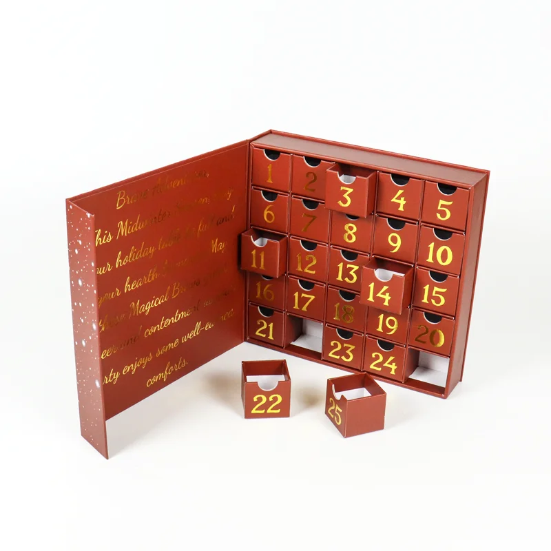 Custom christmas present advend calender gift box  luxury christmas advent calendar box 12/24/25 drawer countdown tee times boxe