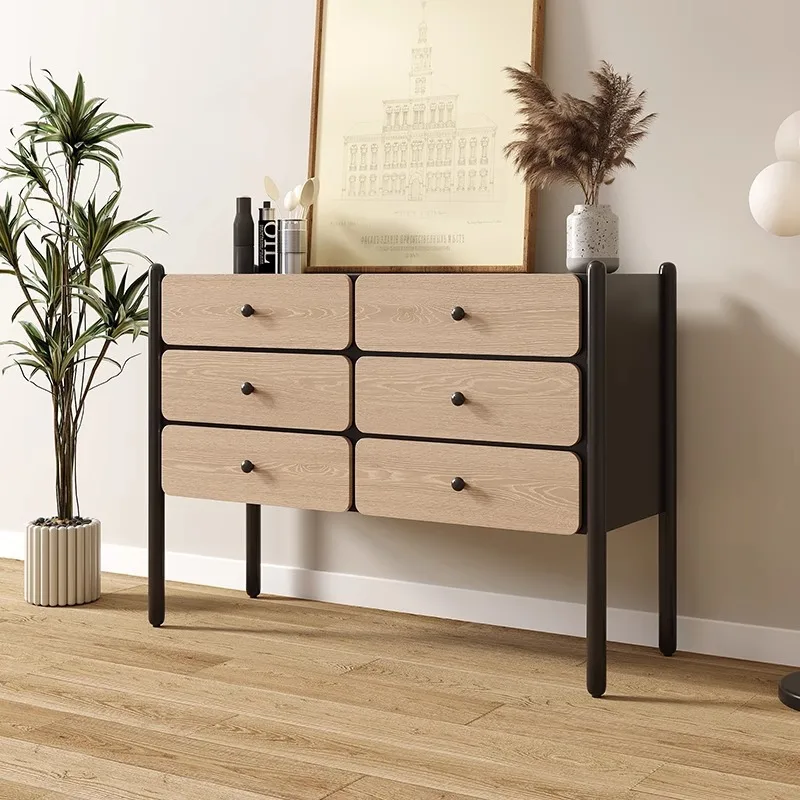 CXX Vintage Solid Wood Six-Bucket Bedroom Wall-Side Storage Cabinet