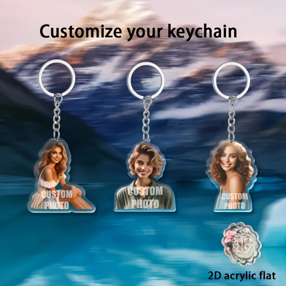 1 Customized Photo Acrylic Keychain, Back Packaging Accessory, Car Keychain, Couple, Friend, Pet, Personalized Photo