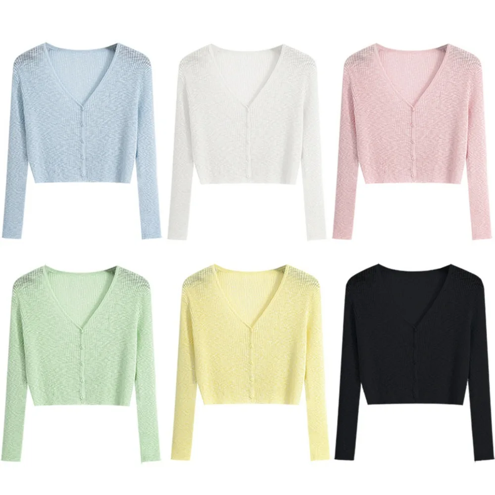 

Loose Fit Polyester Knit Cardigan Breathable Thin Style Cover Up Top Soft Sun Protection Top Summer
