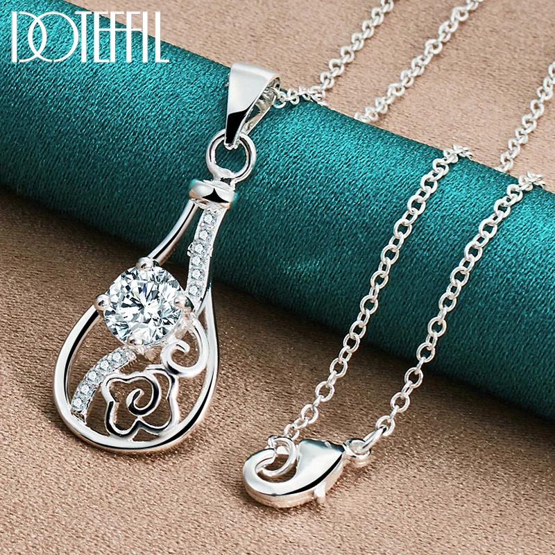 

DOTEFFIL 925 Sterling Silver Water Drop AAA Zircon Pendant Necklace 16-30 Inch Chain For Woman Wedding Party Charm Jewelry