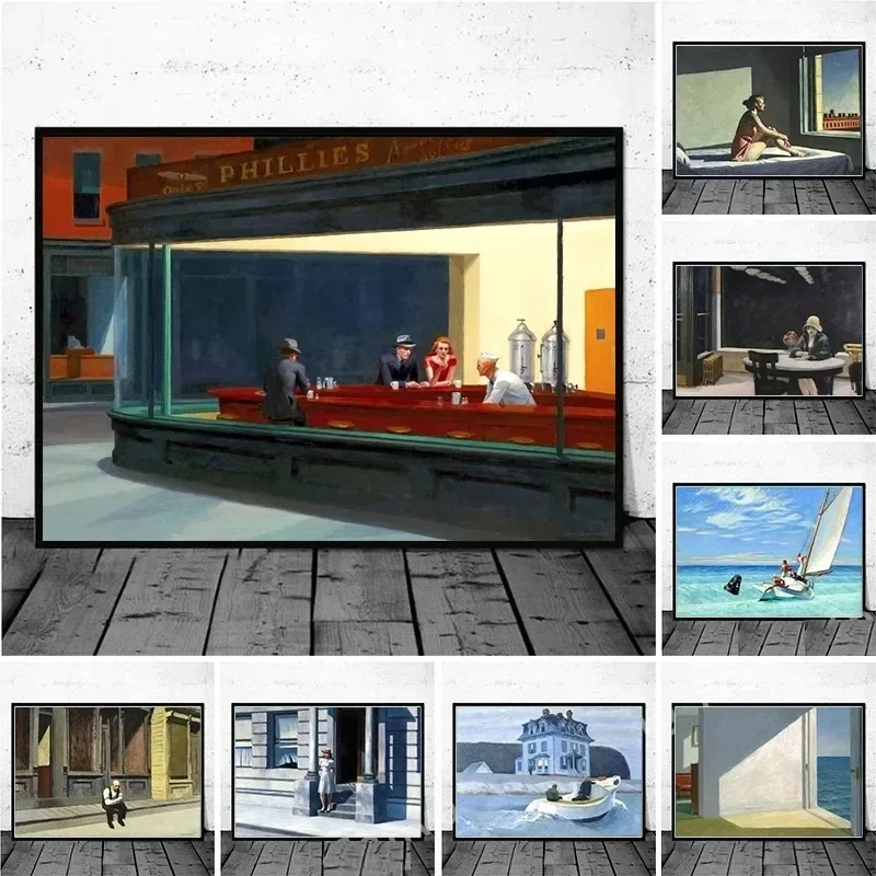 Edward Hopper famoso maestro realista arte Nighthawks paisaje de la vida lienzo estético pintura cuadro artístico de pared decoración de la habitación