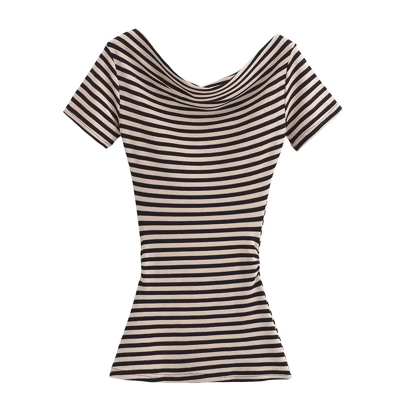 

Полосатая корейская сексуальная футболка с открытыми плечами Harajuku, повседневная уличная одежда Y2K, укороченный топ, модная женская футболка, летняя