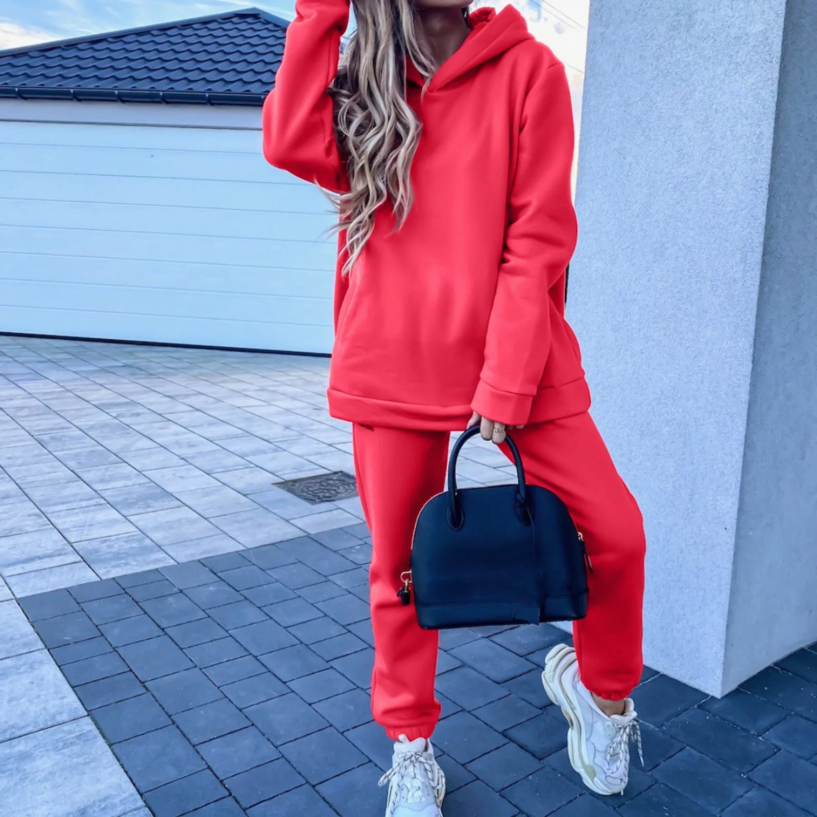 Conjuntos Para Mujeres 2 Piezas Tracksuits Solid Color Ladies Suit Loose Round Neck Woman\'s Sportswear Two Piece Set Outfits