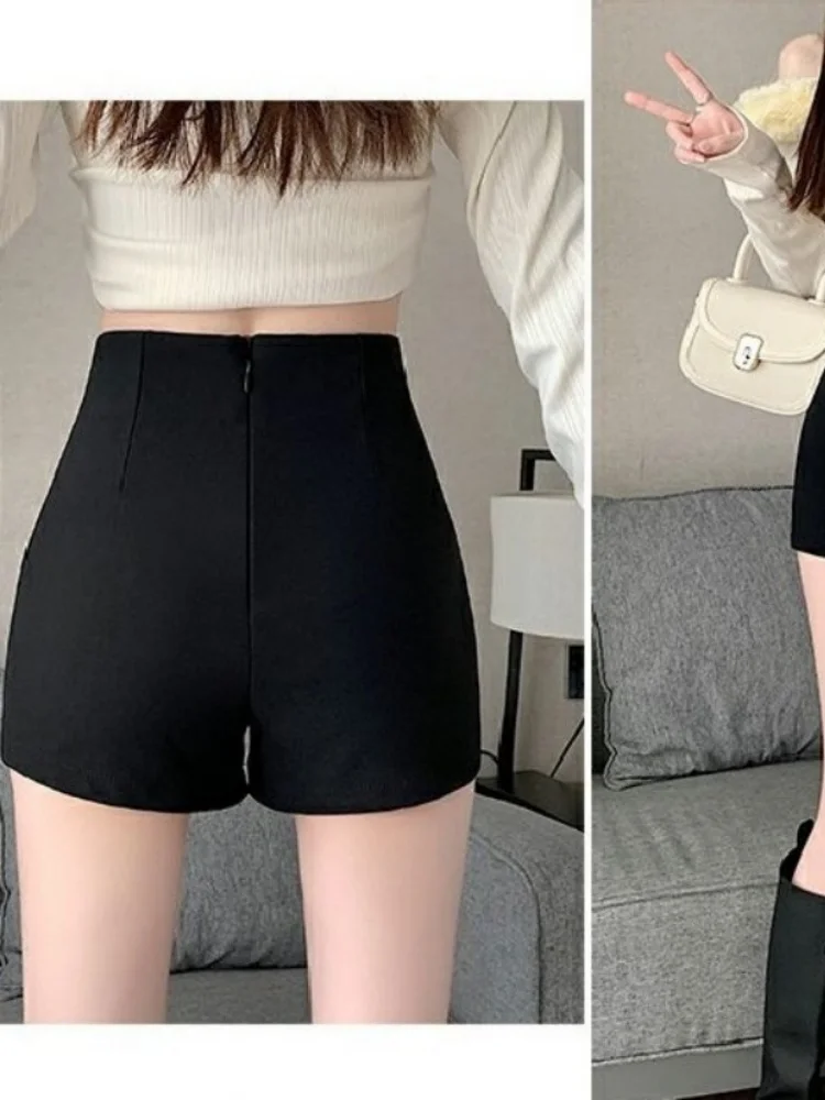 Pantaloncini a Vita Alta Bla per Donna, Nuovi Pantaloni Invernali Elasticizzati Aderenti, Strato Base, Taglio Dritto e Slim Fit