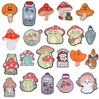 Cute Mushroom Frog Enamel Pin Cartoon animal Brooches Pines Lapel Pins metal Badge on Backpack Clothing Accessories Jewelry gift