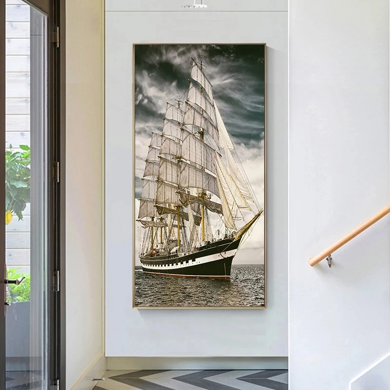 Large Sailboat Artwork Poster Canvas Paintings Prints Aesthetic Seascape Wall  Pictures Living Room Office Decoration Cuadros